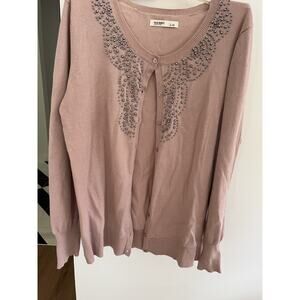 Old Navy Women L Cardigan Cotton Mauve Silver Jewels Sparkly Fairy Romantic NWOT